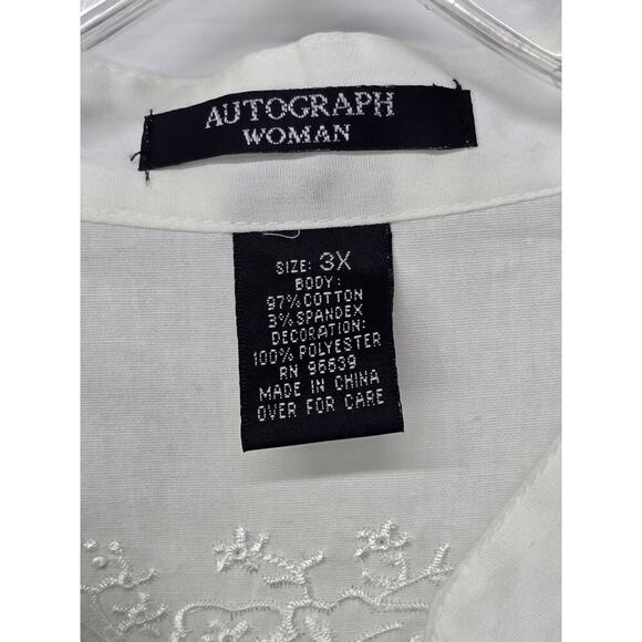 Autograph Woman Boho Embroidered Ribbon Detail Collarless Button Up Blouse SZ 3X - Picture 5 of 6